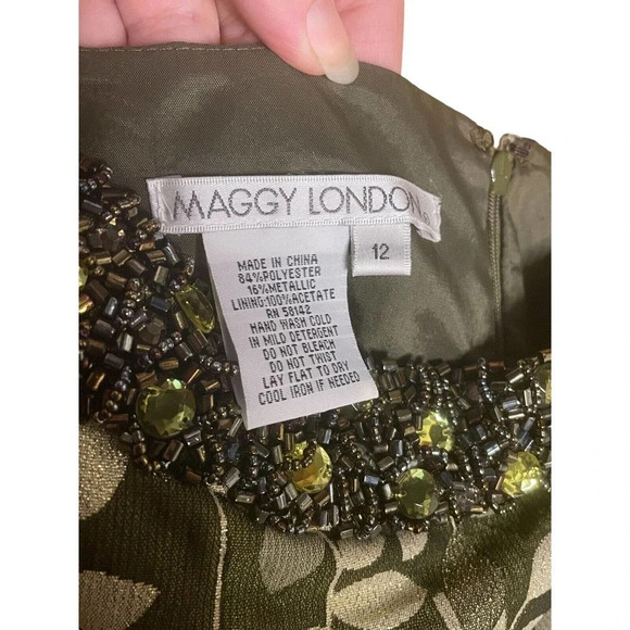 Maggy London Gold/Tan Metallic Cocktail Dress Gold Sparkles Sz 12 Retails $160 - Picture 6 of 7